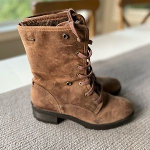 Clark’s Reunite Up GTX Distressed Brown Leather Fur Lined Lace Up Boot Sz 7.5